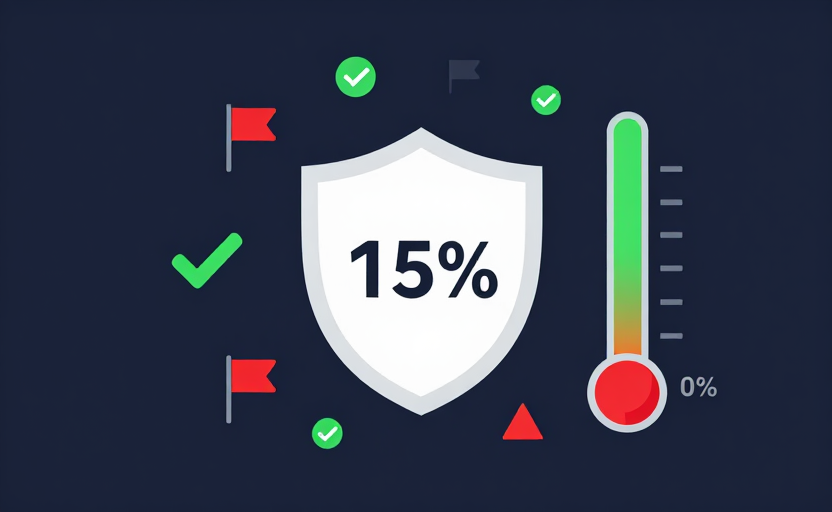 Spam score concept illustration with a shield showing spam flags and risk levels